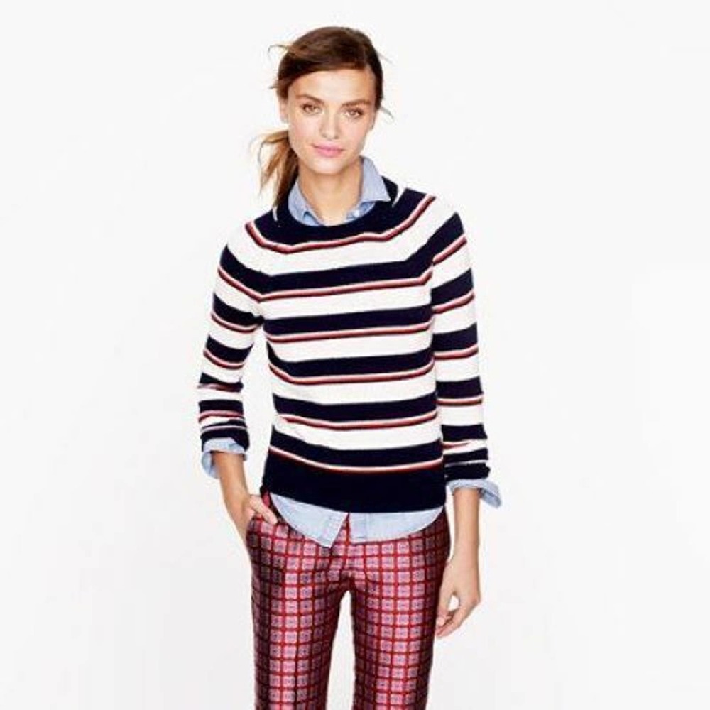 JCrew Shrunken Stripe Cashmere Sweater Large - Picture 1 of 3